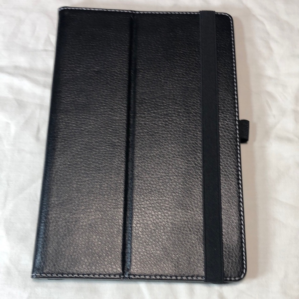 Black Leather Folio Tablet Cover with Closure Strap fits 10.4 tablet